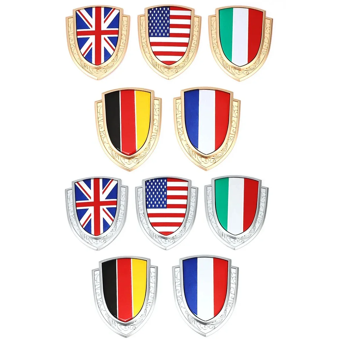 Italy France Germany England America China National Flag Shield Metal Car Side Body Sticker Emblem Badge Decal