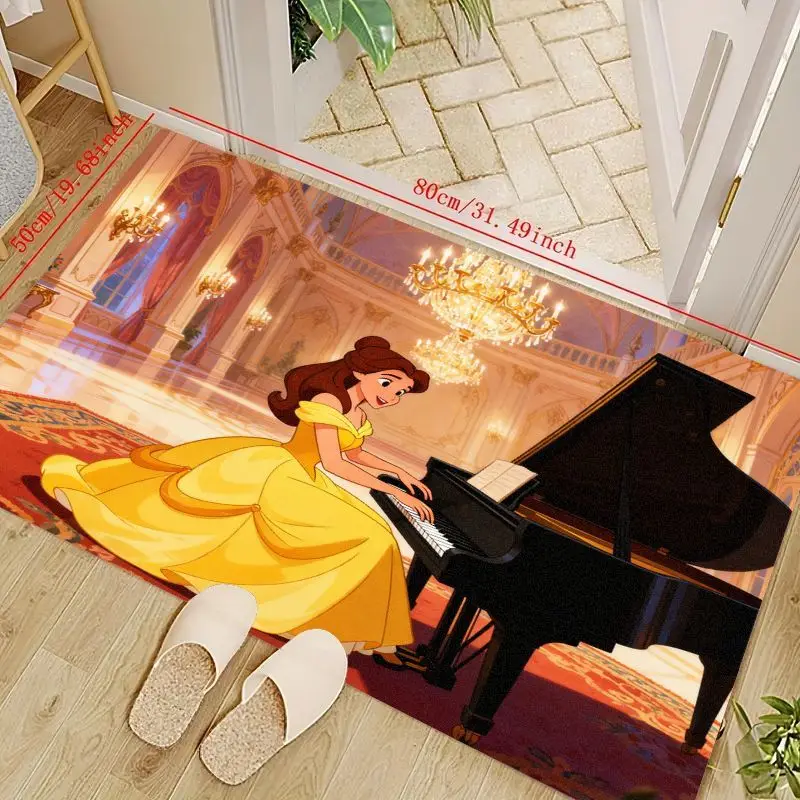 

1 шт., ковер с фортепиано Disney Princess Belle для входа в гостиную, элегантный коврик для домашнего декора, очаровательное желтое платье, большая площадь