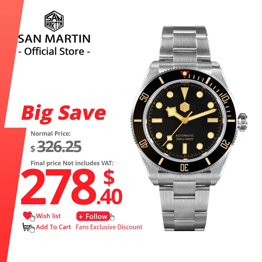 

San Martin BB58 Роскошные мужские часы 40 мм Классические ретро дайверские PT5000 Автоматические механические часы с сапфировым стеклом Водонепроницаемые 200 м Светящиеся