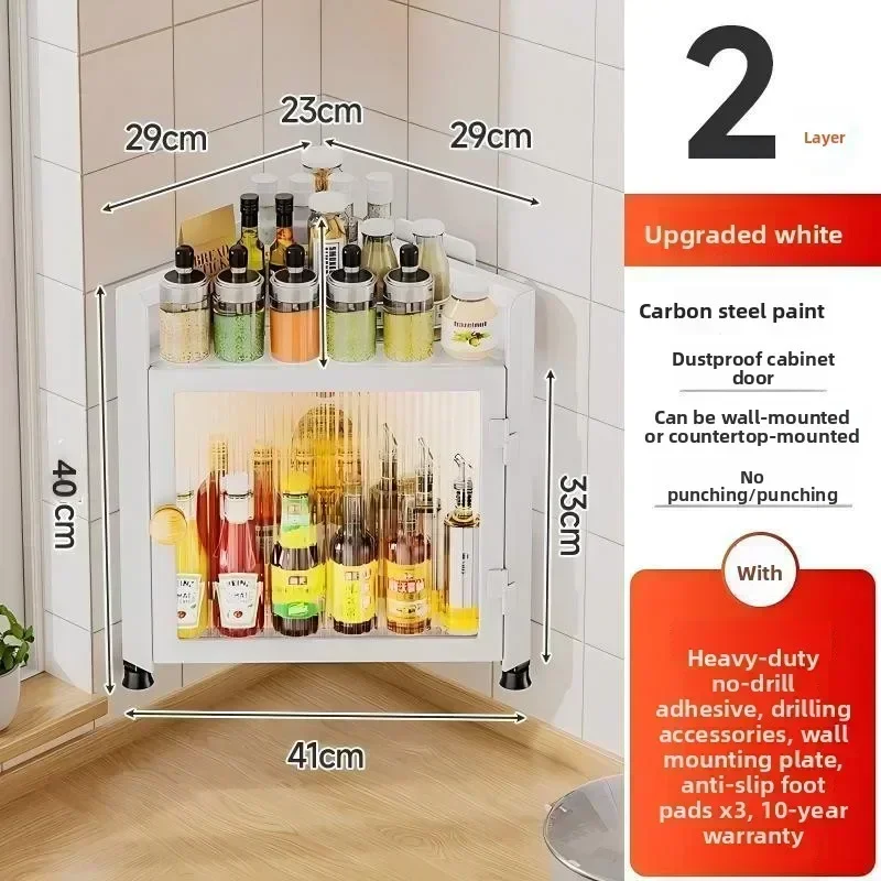 Strictly Selected Kitchen Corner Rack Dustproof With Door Triangular Seasoning Cabinet Wall Hanging Seasoning Oil Salt Sauce