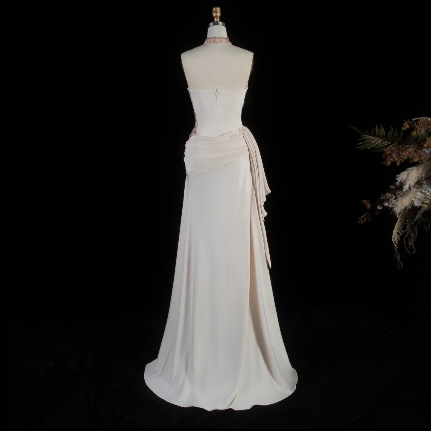 Sharon Said Elegantes Langes Formelles Abendkleid Luxuriöses Perlenbesetztes Plissiertes Damenkleid für Hochzeitsgäste Arabisches Kleid SS242 Maßanfertigung – Detail 9