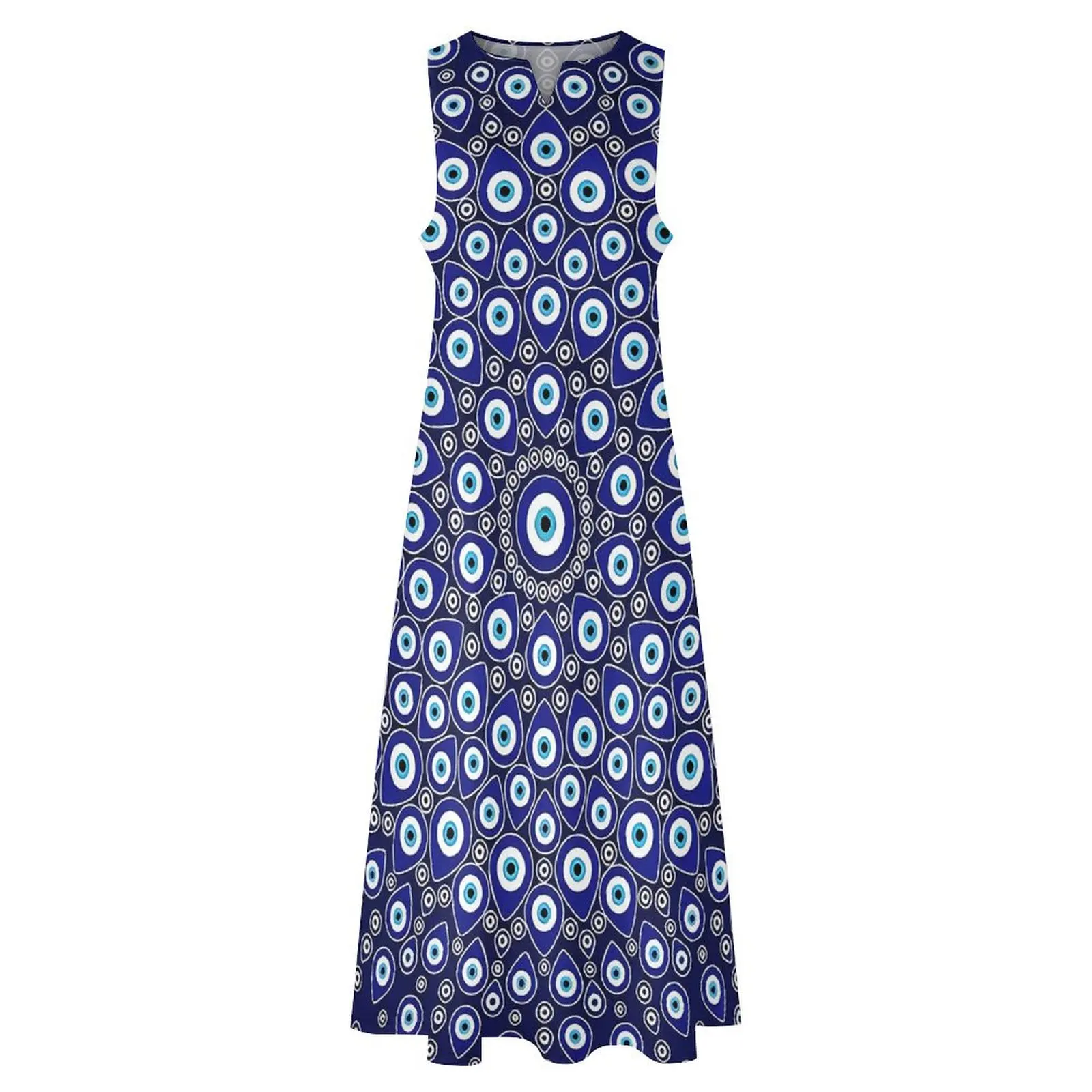 Evil Eye Print Dress Nazar Eye Circular Party Maxi Dress Fashion Boho Beach Long Dresses Female Sleeveless Oversized Vestido