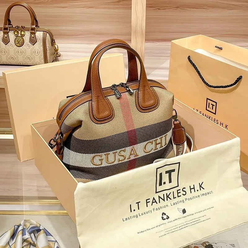 Light Luxury Brand Women\'s Bag 2024 New Designer High Quality Handheld Shoulder Bag with Contrast Color Retro Diagonal Straddle