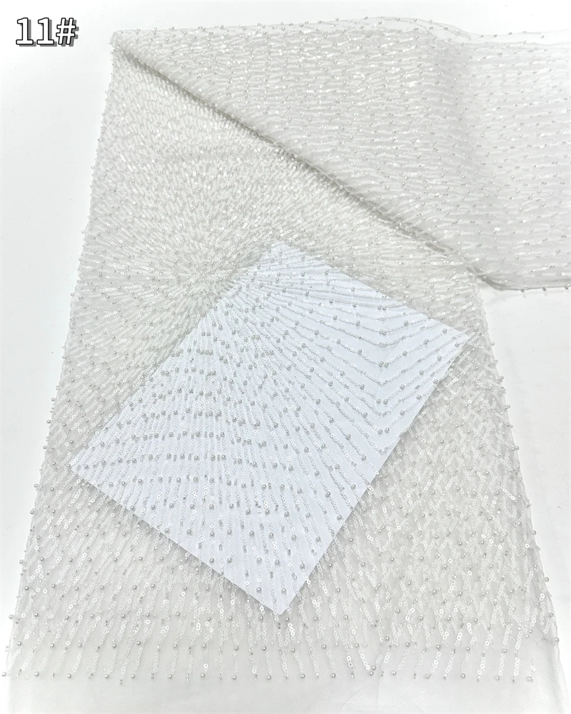 Luxury African Beaded Lace Fabric with High-Quality Sequins for Nigerian Party Dress Sewing Material