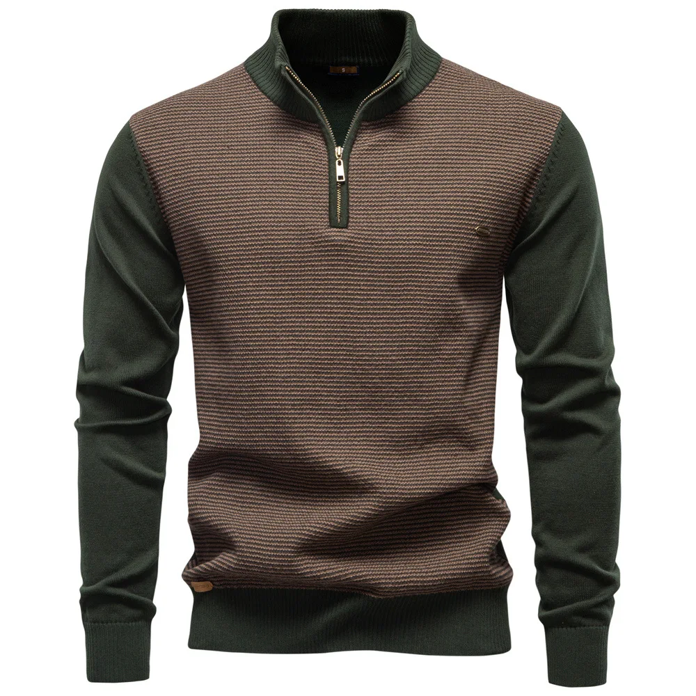 Men's Semi-Zipper Stand-Up Collar Cotton Sweater Autumn 2025 European-Style High-Quality Business Casual Knitted Sweater
