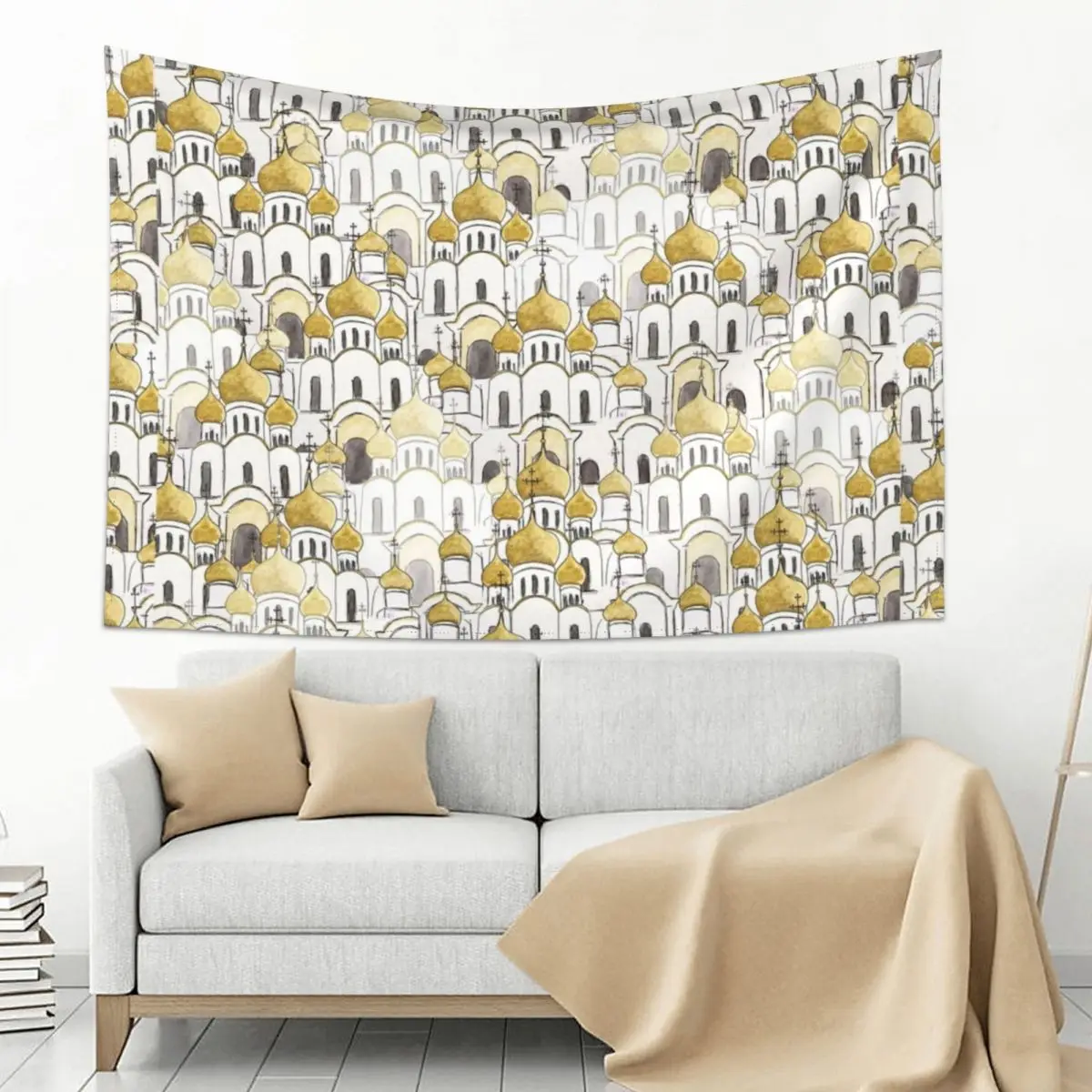 

Golden Russian Cathedral Church pattern Tapestry