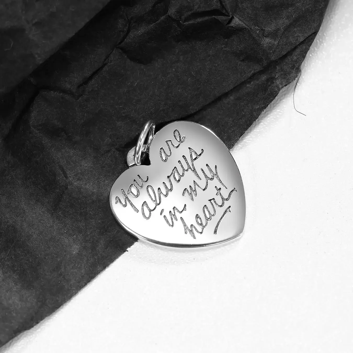 

DJ085 genuine 925 sterling silver keychain DIY silver jewelry "You have always been in my heart" pendant