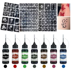 Long-Lasting Temporary Tattoo Inks with 3 Tattoo stickers Kit,Freehand Painting Gel for Makeup Trend Party Tattoos for Face Body