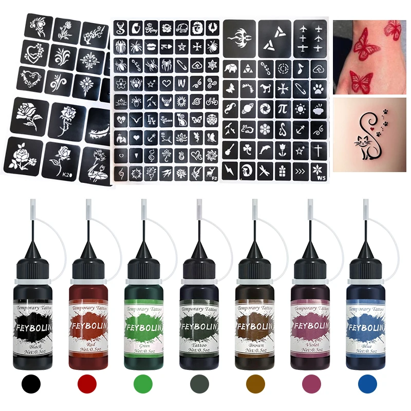 Long-Lasting Temporary Tattoo Inks with 3 Tattoo stickers Kit,Freehand Painting Gel for Makeup Trend Party Tattoos for Face Body