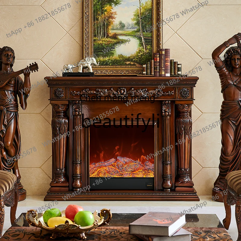 D178 1.3/ 1.5m European Style Fireplace Decorative Cabinet Vintage White American Household Simulated Flame Heating
