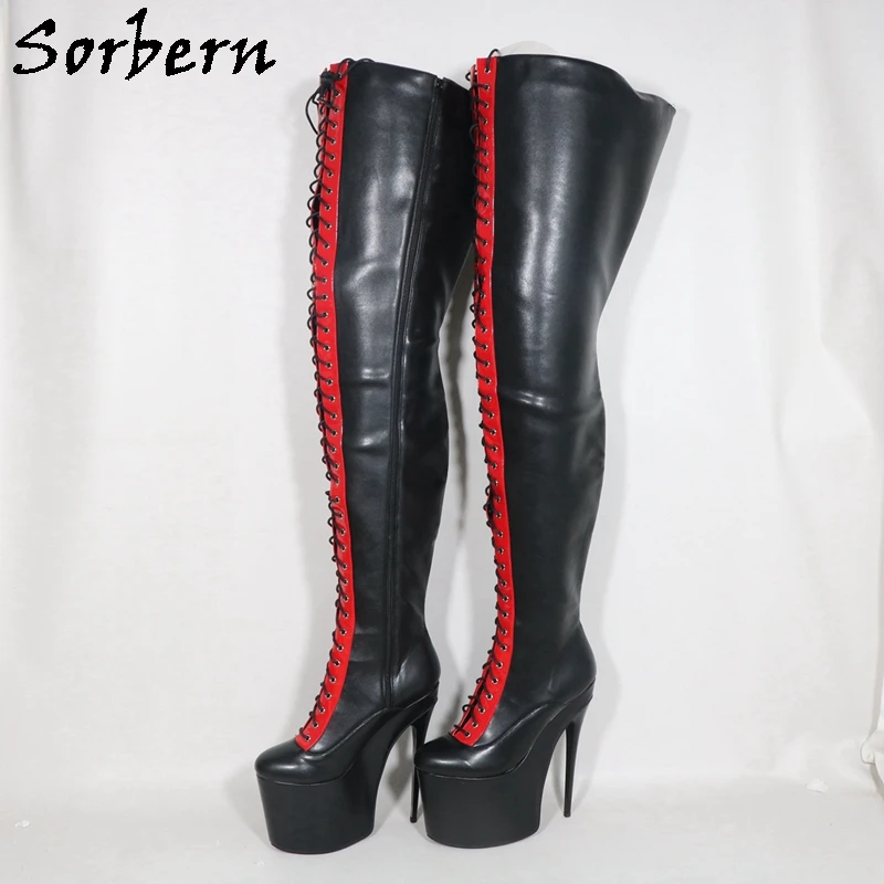 Sorbern 20Cm Thin High Heel Boots For Women Fetish Boots Lace Up Hard Shaft Thick Platform Custom Round Toes Wide Or Slim Legs