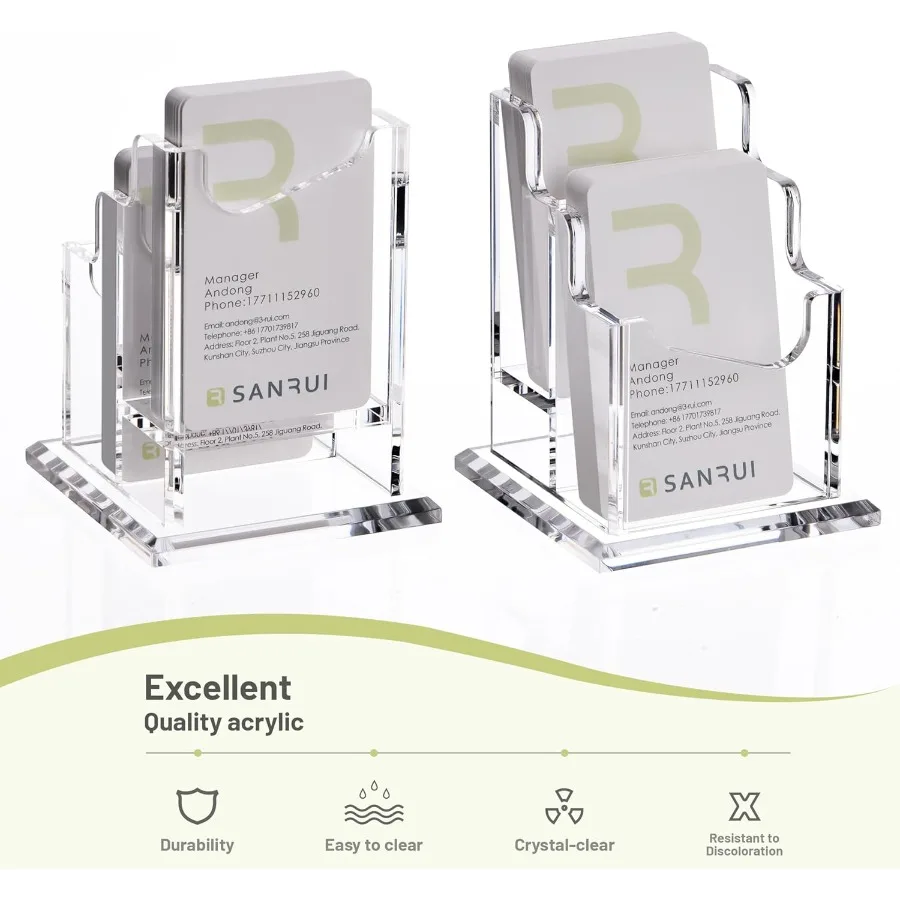 حامل بطاقات عمل عمودي من الأكريليك من SANRUI للمكتب 2 طبقة حامل عرض شفاف مع 2 أوعية تحمل 100 بطاقة حامل بطاقات Clear me #5