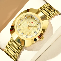 VA VA VOOM Gold Mens Watch Fashion Elliptical Stainless Steel Luxury Water Diamond Business Style Original Quartz Movement Watch