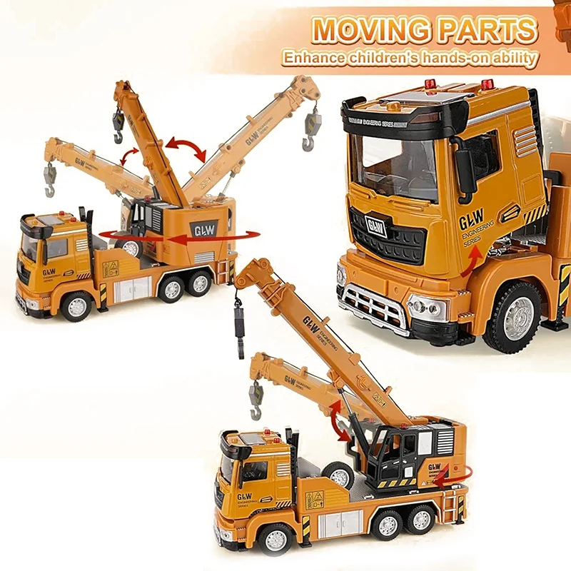1:40 Crane Car Alloy Diecast Engineering Transport Truck Sound Light Pull Back Collection Play Vehicles Toys Gifts For Children
