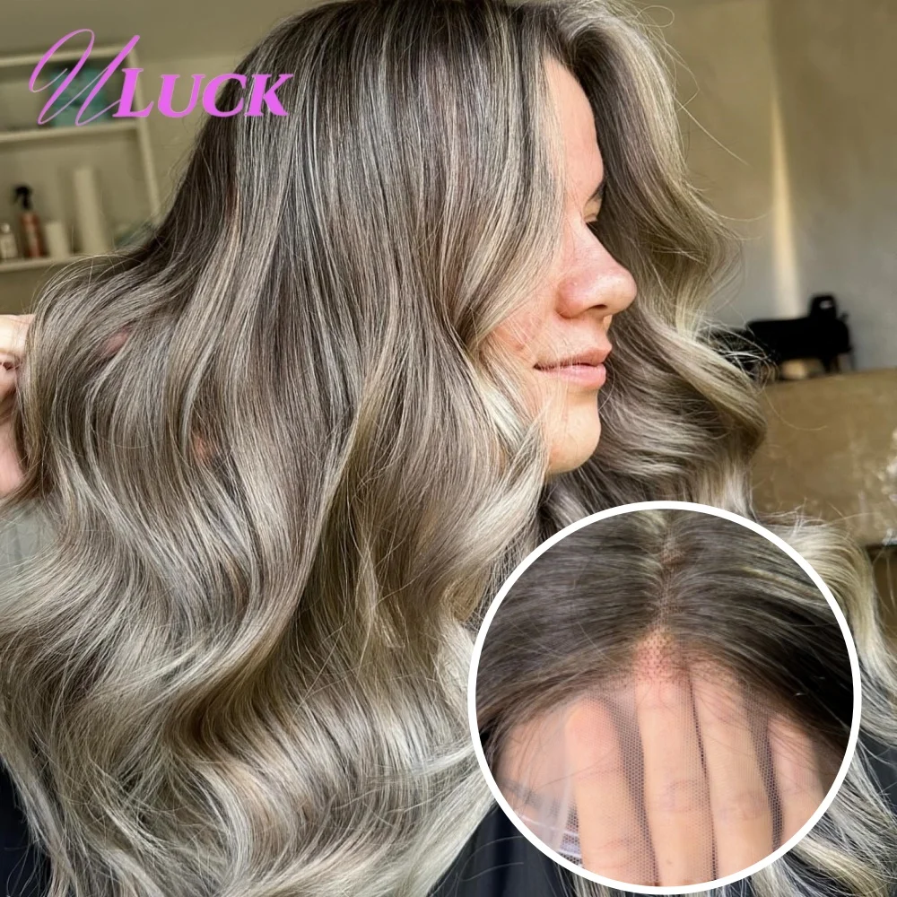 

Uluck Ash Blonde Body Wave 13x6 HD Lace Frontal Wigs 100% Brazilian Remy Human Hair Wigs Ombre Colored Ready To Wear For Women