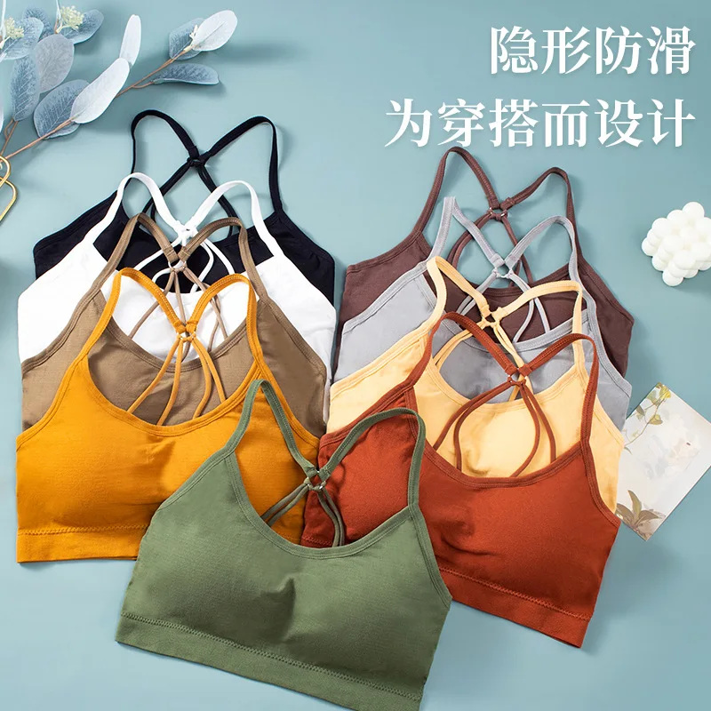 Cross Tube Top Backless Sling Underwear with Chest Pad Anti-Exposure Athletic Girl Bra