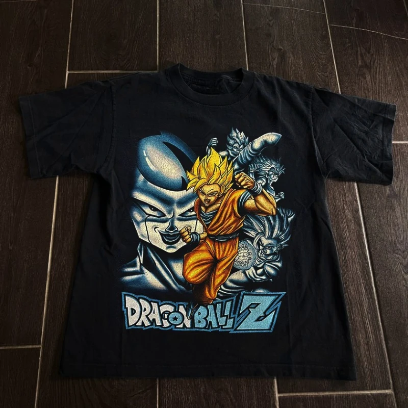Camiseta Vintage de Dragon Ball Z para hombre de los años 90, camiseta de Goku Kamehameha negra de manga corta Super Saiyan, camiseta de algodón de verano para mujer, ropa de calle informal