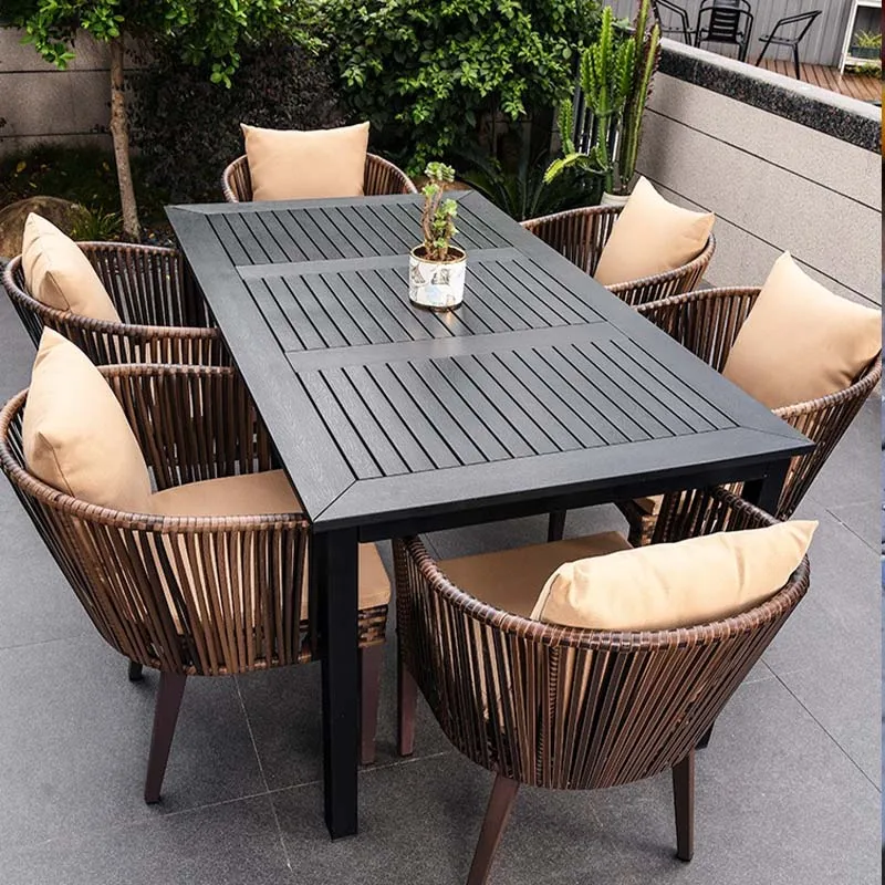 

villa courtyard garden and leisure terrace rattan plastic wood combination outdoor rattan and chair and table