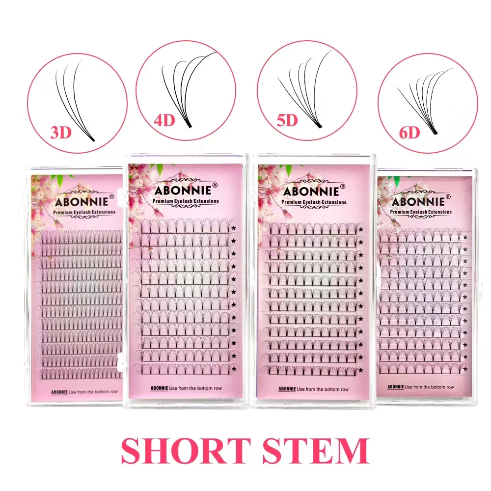 Abonnie Premade Volume Fans Short Stem Base Russian Fan Fluffy Eyelashes Extensions