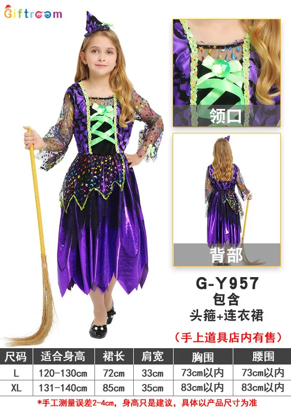 Costume da spettacolo per bambini di Halloween Costume da strega Costume Cosplay Costume di Halloween vestito da strega da donna