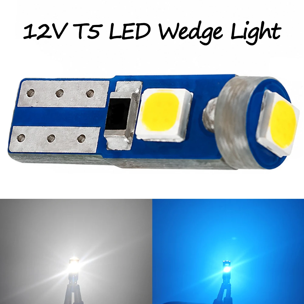 T5 LED Car Interior Bulb 12V Dashboard Instrument Panel Light Wedge Lamp Central Control Button Light White Blue