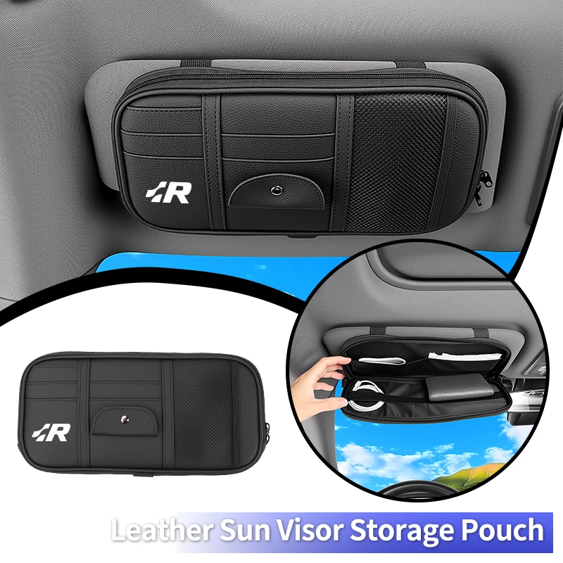

Car Sun Visor Storage Pouch PU Leather Side-Opening Mesh Storage Bag For Volkswagen VW R Golf 5 Polo Passat Tiguan Jetta Touran