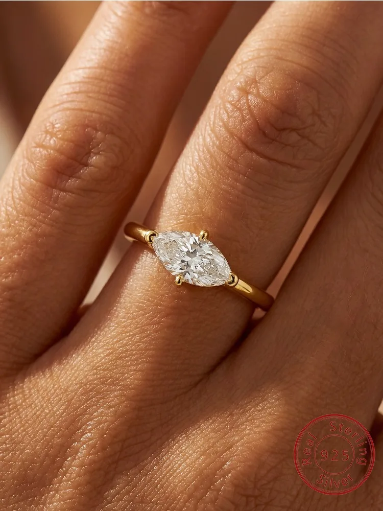 

925 Sterling Silver 6 * 12MM Marquise Zircon Ring For Women Engagement Wedding Anniversary Party High Quality Fine Jewelry