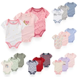 3-Piece Cartoon Unisex Baby Bodysuits Short Sleeves 0-12Months Babe Onesies 100%Cotton Infant Outfits