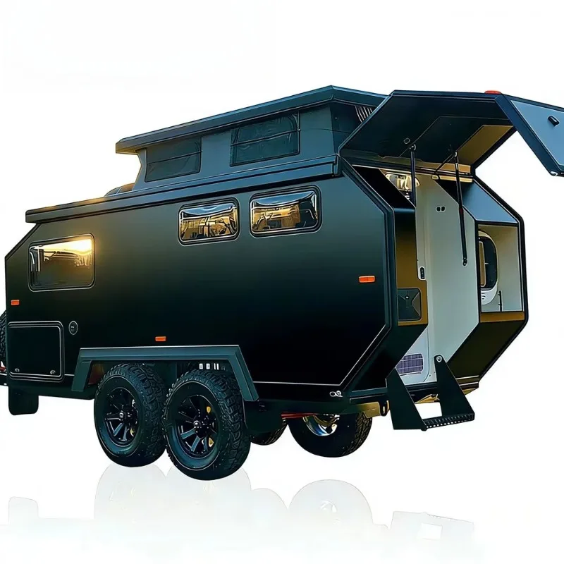Dual Axle Off Grid Solar Caravan, Integrated Roof Panel, Cost Effective Travel Trailer Equipment for Outdoor Camping Life