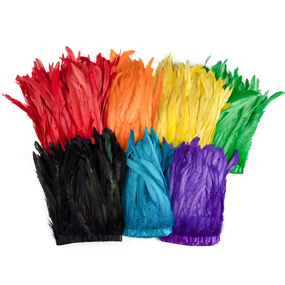 2Meters Colorful Rooster Tail Feathers Trim 25-30cm /10-12inches Pheasant Feather Fringe Ribbon for Carnival Plumes Decoration