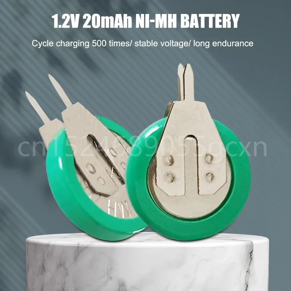 Bateria recarregável ni-mh, 1.2v, 20mah, para placa-mãe de computador, equipamento solar, controle remoto, célula de botão de brinquedo com pinos de solda