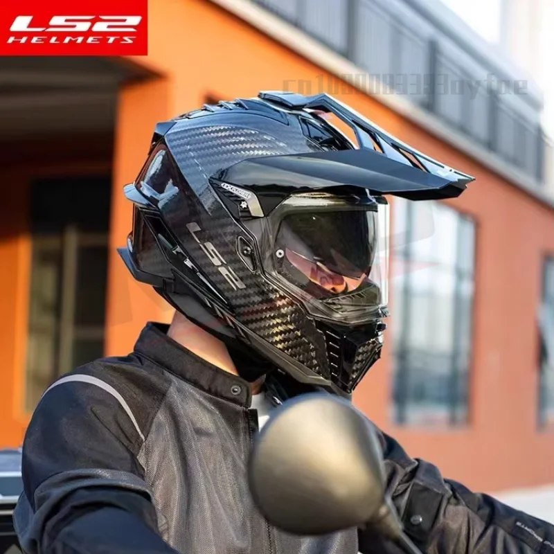 LS2 MX701 Off-road Motorcycle Helmet carbon fiber motocross helmets Anti-fog Double Lens Full Helmet  casco de moto