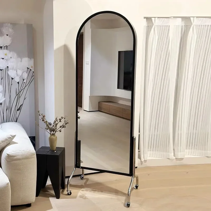 Floor-to-ceiling home full-length mirror clothing store fitting mirror design sense mirror light luxury wrought iron mobile