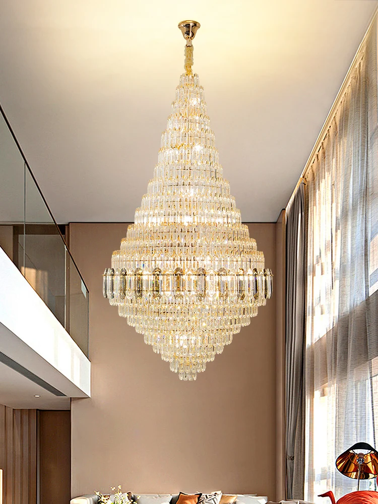 

Modern Classic Design Customized Apartment Hotel Lobby Living Room Bedroom K9 Crystal Led Pendant Long Chandelier Lamp