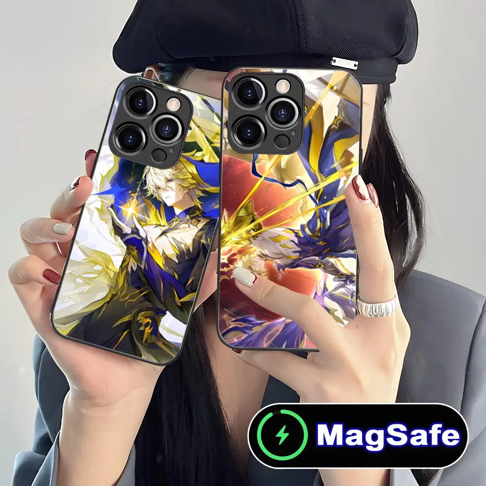 

Чехол для телефона Honkai Impact Phainon для iPhone 16, 15, 14, 13, 12, 11 Pro Max Plus Mini MagSafe, стеклянный цветной защитный чехол, роскошный