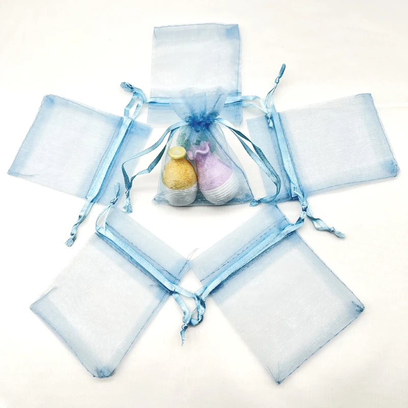 Drawstring Organza Gift Bags, Christmas Pouch, Sky Blue, Jewelry Packaging, Candy Storage, Party, Wedding Favors, 100Pcs