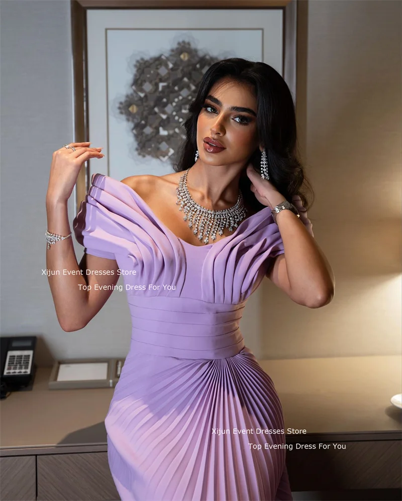 Xijun Lilac Mermaid Evening Dresses Saudi Arabric Formal Prom Dresses Pleats Floor Length Prom Gowns 2023 For Women Party Dress