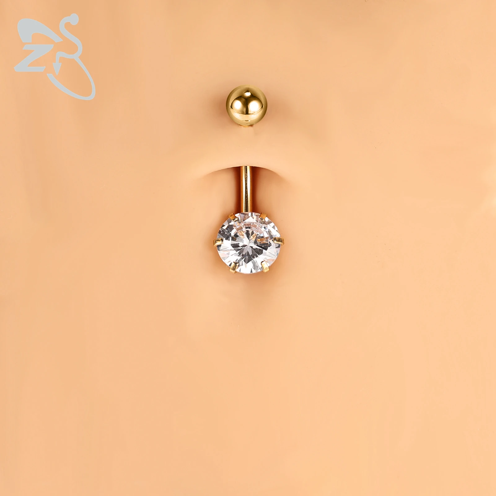 Zdjęcie 7: ZS 1 sztuka 14G Pierścionek ze stali nierdzewnej dla kobiet Dziewczyny Biały różowy CZ Kryształowy piercing do pępka Piercing ciała 6/8/10/12MM