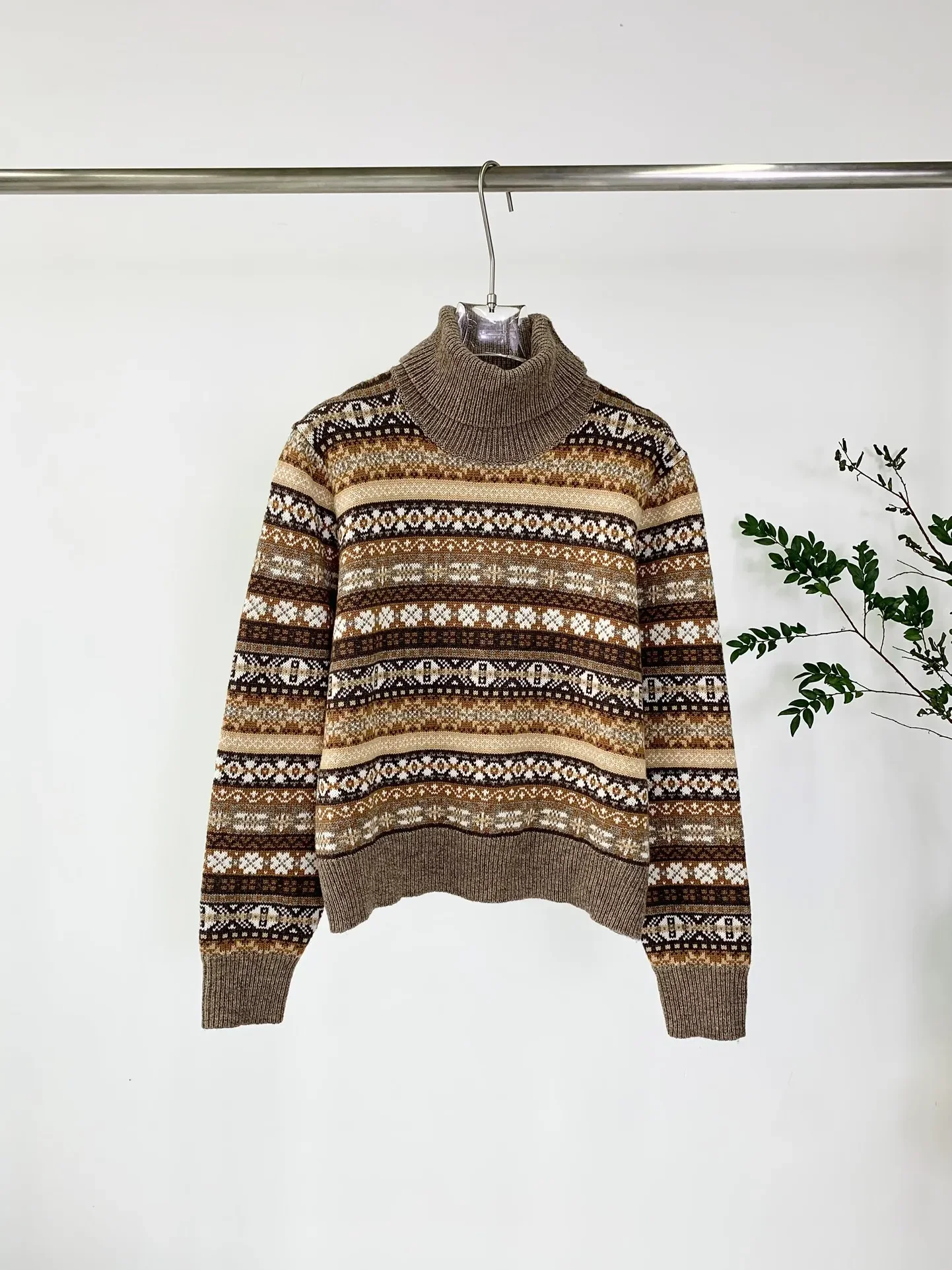 

24 autumn and winter new retro old money wind Fair Island inlaid turtleneck cashmere knitted sweater