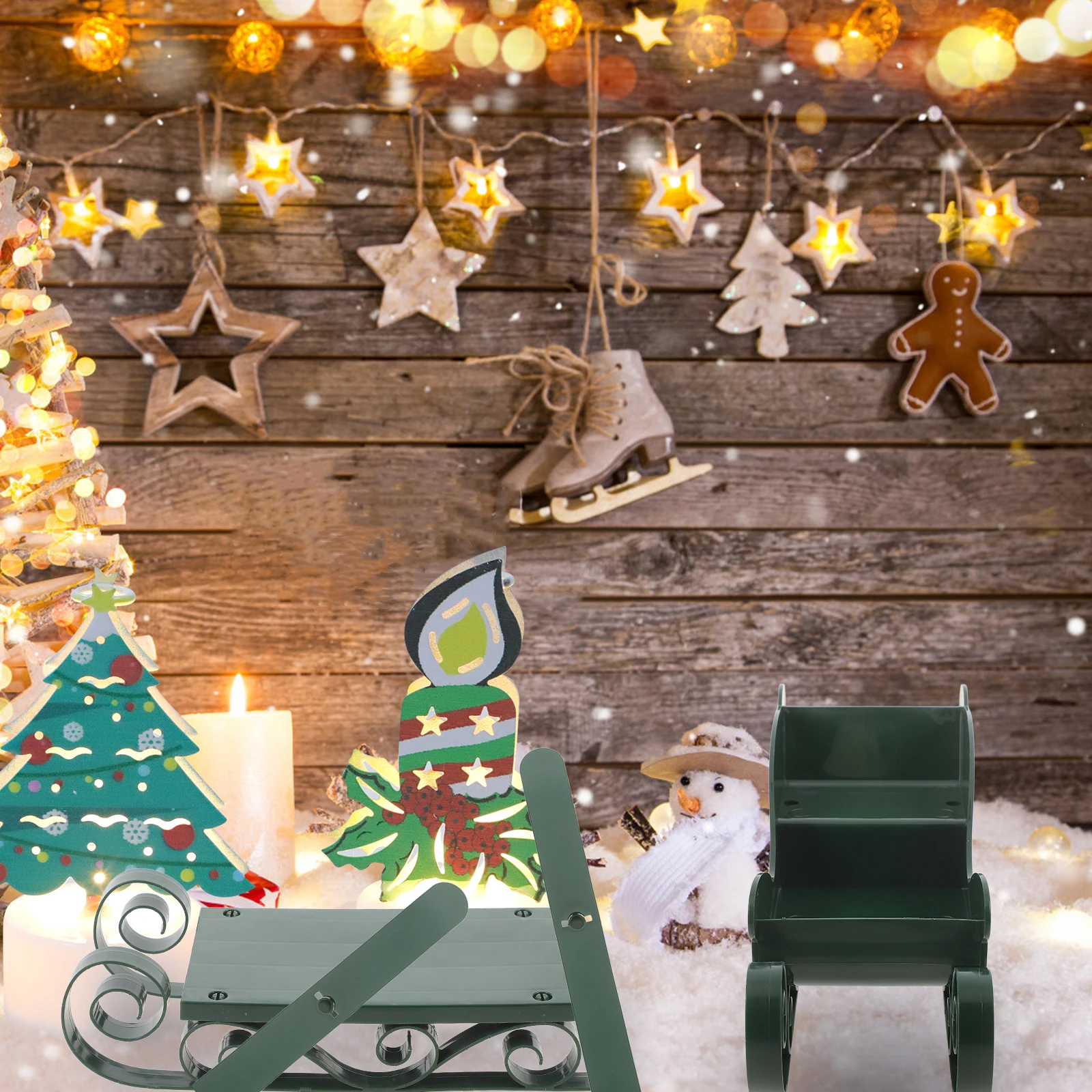 

4 Pieces Green Christmas Sleigh Decorations Plastic Sled Adornment Desktop nament Skiing Board Pendant Xmas Tree Party Supplies