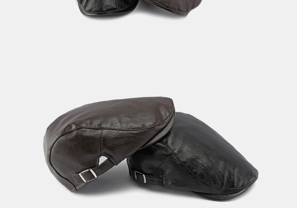 HT5127 Herbst-Winter PU-Leder Kappen für Herren und Damen, Künstler-Mütze, Unisex Ivy Flat Cap, Verstellbare Baskenmütze – Detail 3