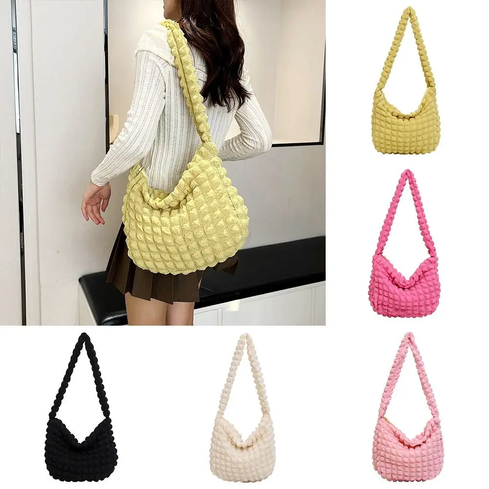 Pleated Cloud Bubble Shoulder Bag Korean Style Solid Color Plaid Crossbody Bag Large Capacity Crossbody Bag Tote Bag Travel