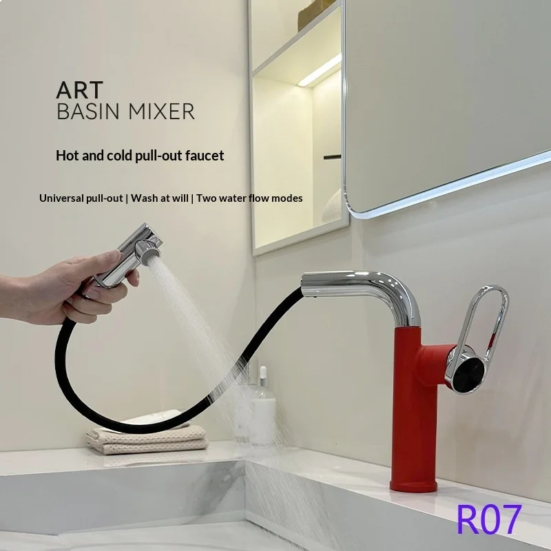 Japanese Pull Out Bathroom Sink Faucet Rotating Hot Cold Mixer Tap Basin