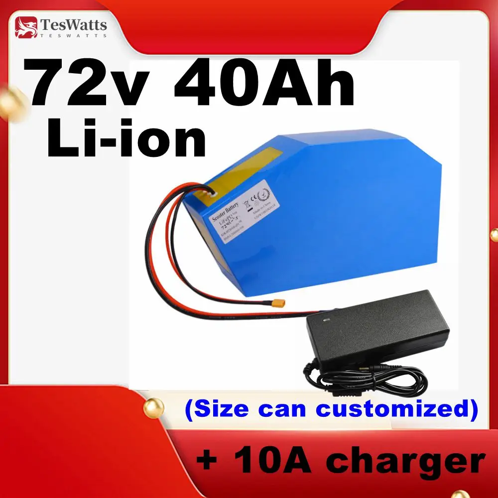 72v 40Ah lithium ion triangle battery BMS li ion for 5000w Mountain Bike scooter Motorcycle + 10A charger