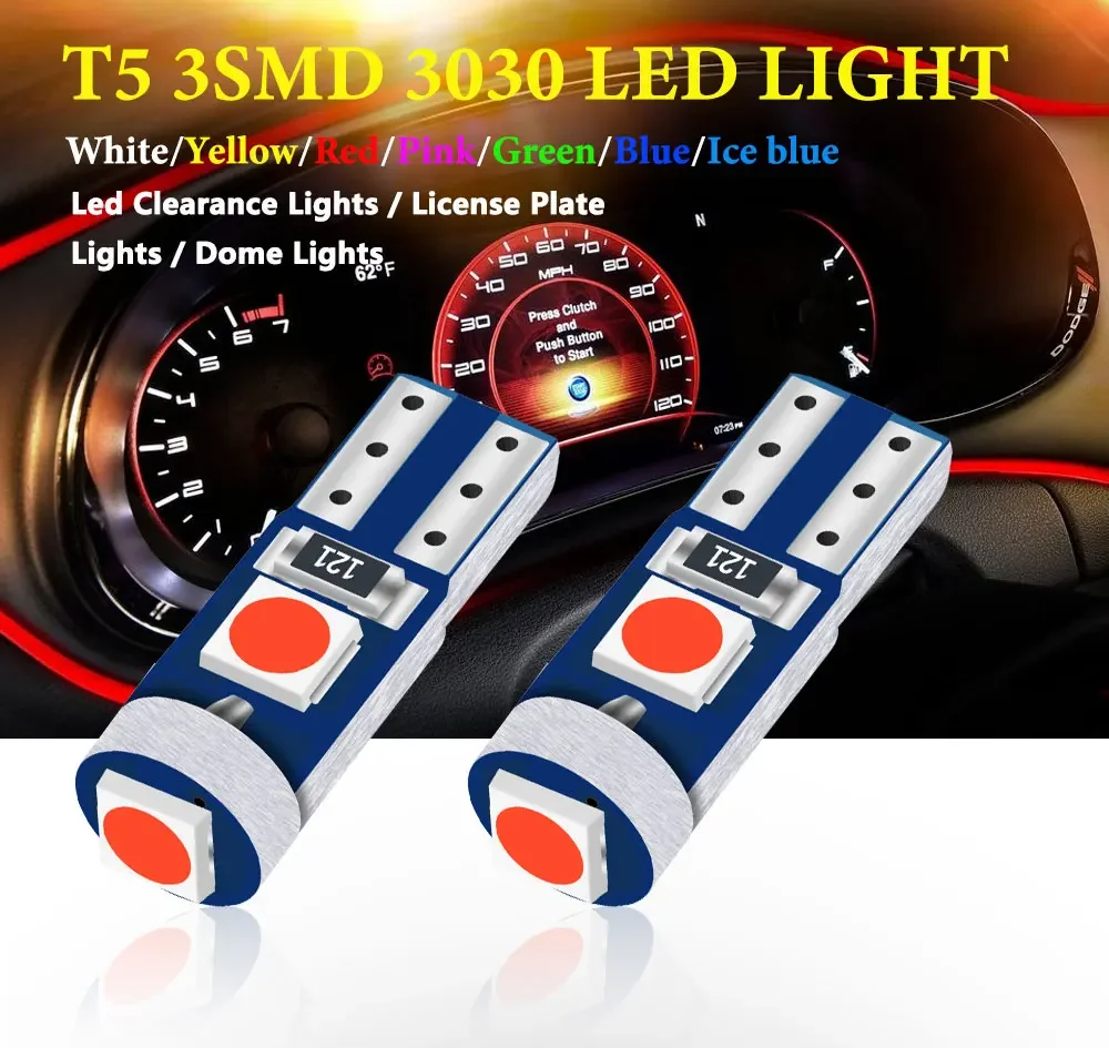 10pcs T5 LED W3W 3SMD 3030 Dashboard Warnng Indicator Wedge Light Instrument Bulbs CANbus Car Interior Light