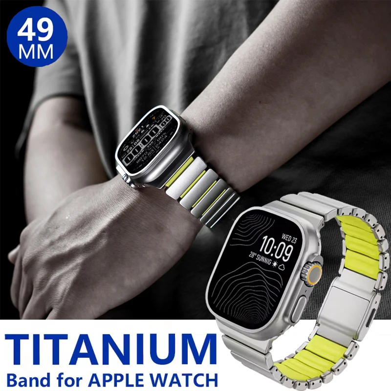 

Titanium Fluororubber Band for Apple Watch Ultra 3 2 49mm 46mm 45 44mm Magnetic Strap for Iwatch 11 10 9 8 7 SE Luxury Watchband