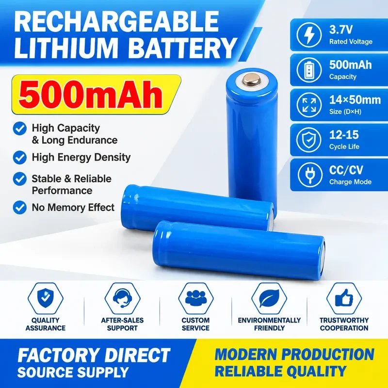10PCS For 14500 Lithium Battery 3.7V Rechargeable 500mAh 600mAh 800mAh Power Supply for Mouse Electric Toothbrush