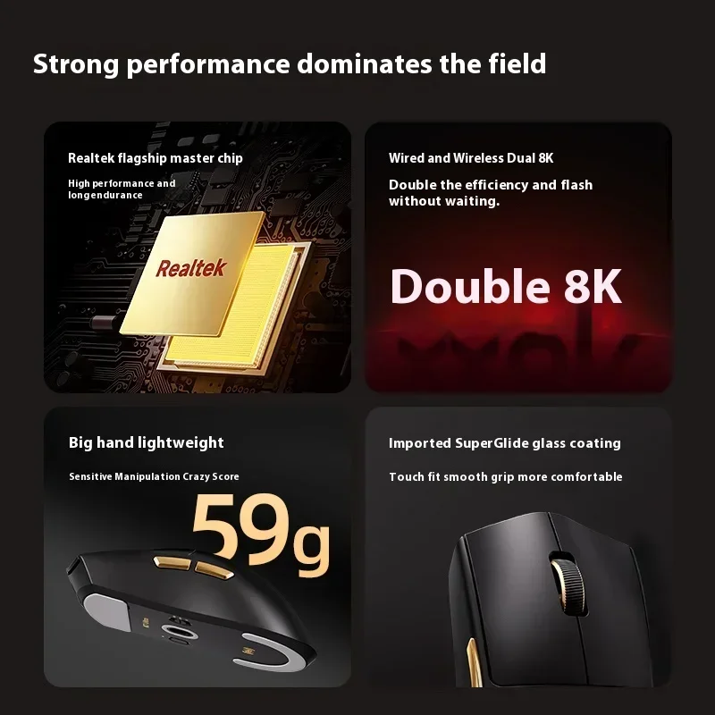 

MCHOSE K7 Ultra Mouse Paw3950 Tri Mode Wireless Mouse Lightweight 500mAh 8000Hz Gaming Mice PC Accessories For FPS Gamer