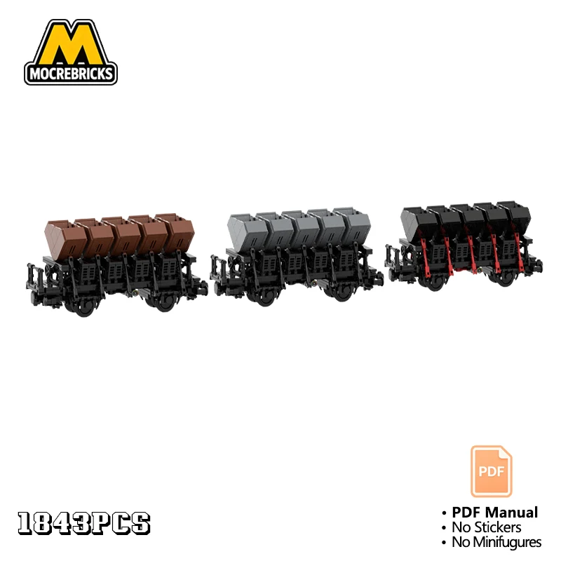 MOC 8w German Style Dump Hopper Train Wagon Building Blocks Railway Heavy Freight Carriage Construction Bricks Toy Gift Adults