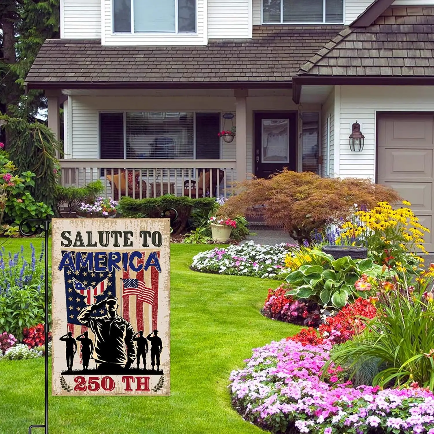 Salute To America Anniversary Garden Flag,250 Years Veterans Day Patriotic Outdoor Decor,Us Army Military Veteran Support Ya AAS